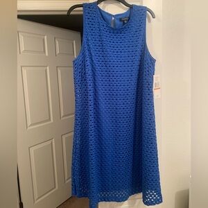 NWT Sharagano Blue Eyelet Dress Size 16 WW